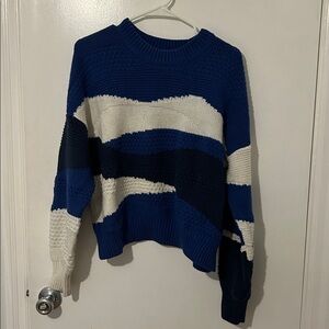 Madewell Sweater Women's Large Blue White Striped Knit Crew Neck Pullover